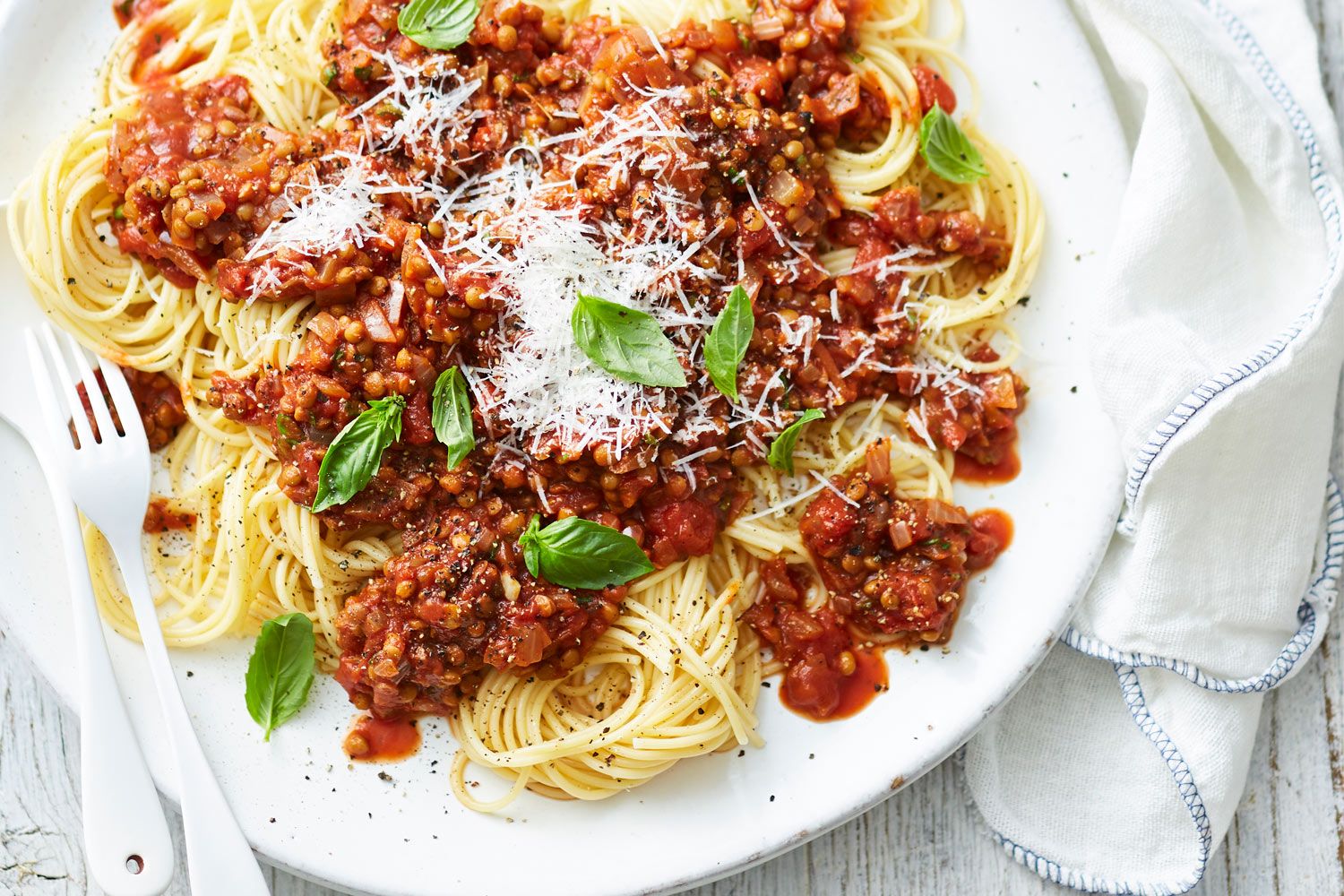 Spaghetti mit Linsen-Bolognese