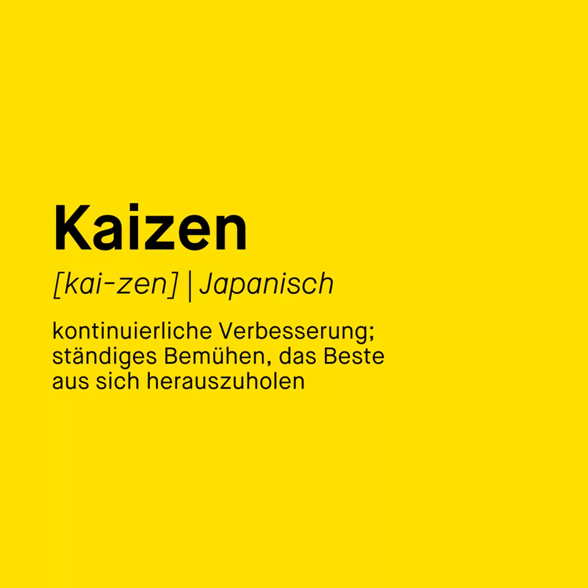 Kaizen-Defintion "kontinuierliche Verbesserung; ständiges Bemühen, das Beste aus sich herauszuholen". Frau hinter lila transparenten Wand.
