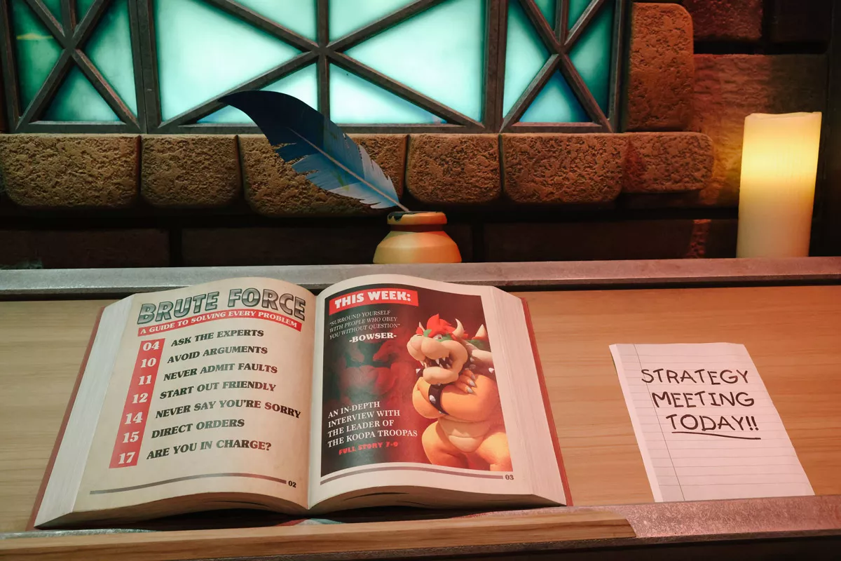 Ein Buch im Themenpark Super Nintendo World.