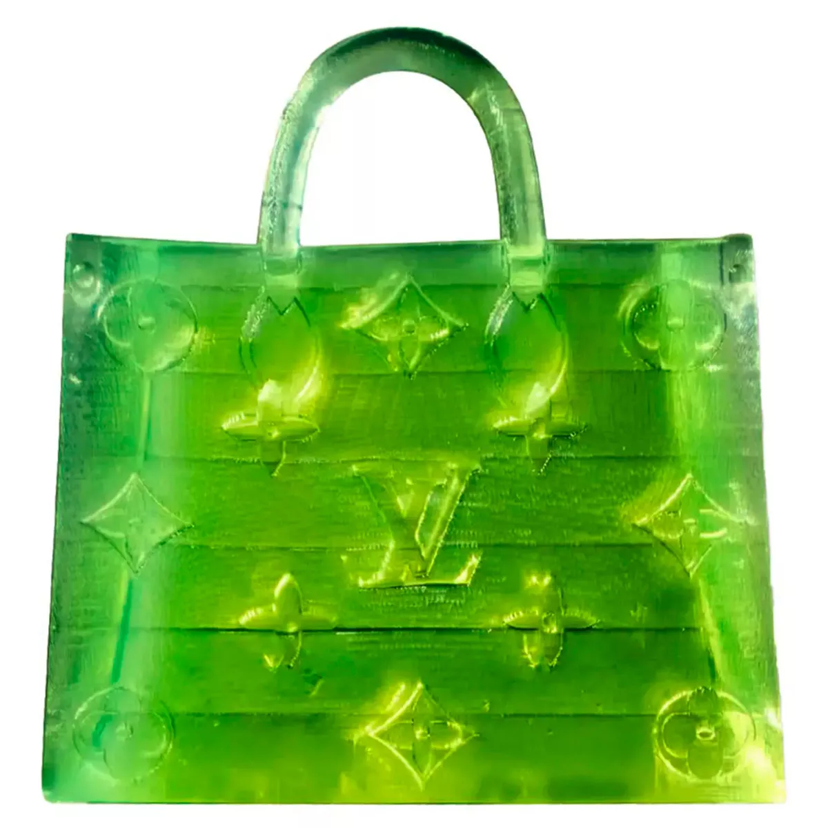 Micro Bag von MSCHF: Nahaufnahme der grünen Mini-Louis-Vuitton