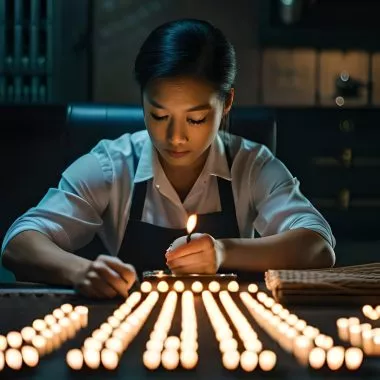 Kerzenständer selber machen: Eine Frau arbeitet mit Kerzen.