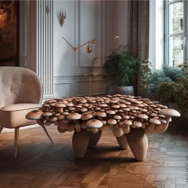 Ein Tisch aus Pilzen.