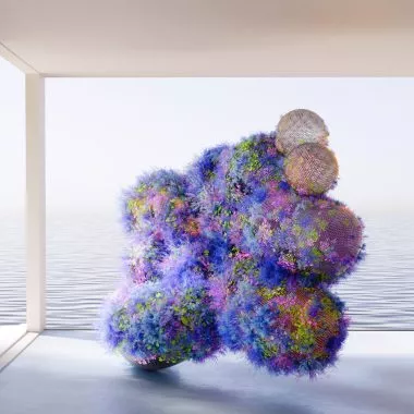 Virtual Reality Art mit Blumen am Meer.